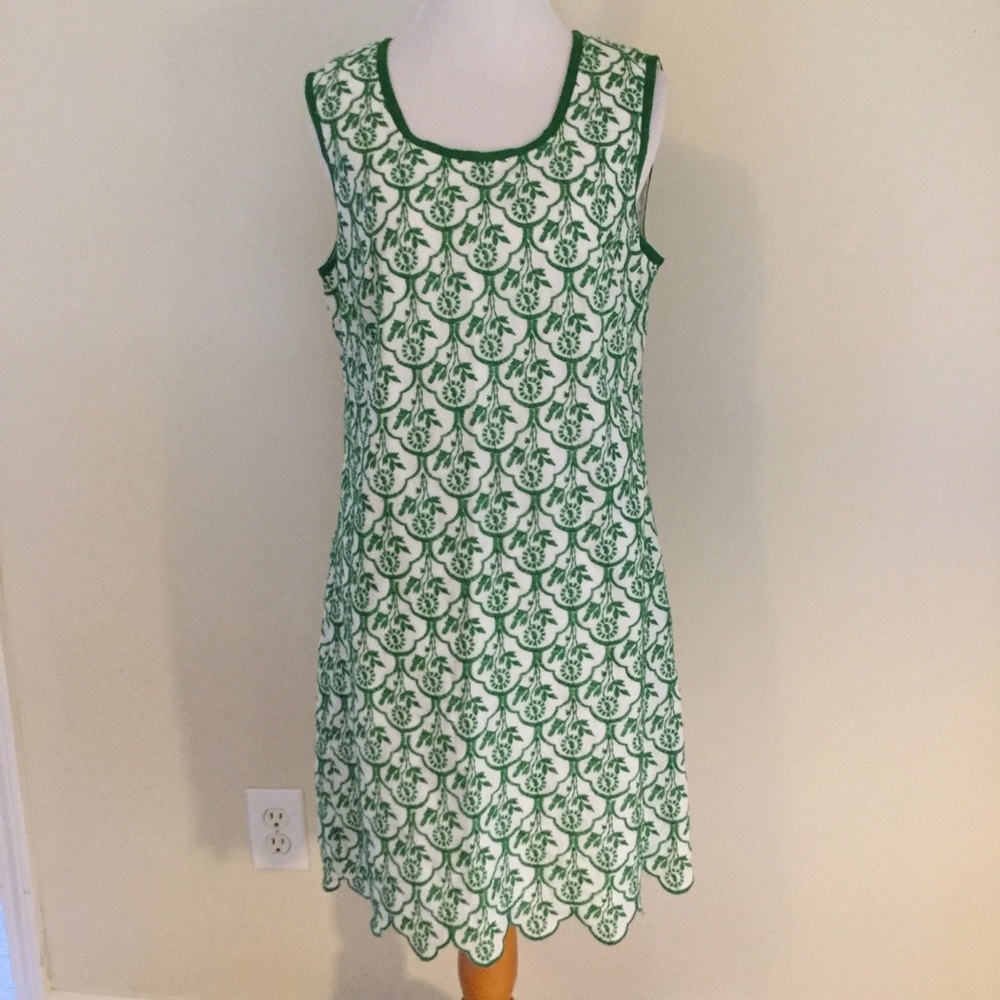 Sophie Max white Green Embroidered Dress medium